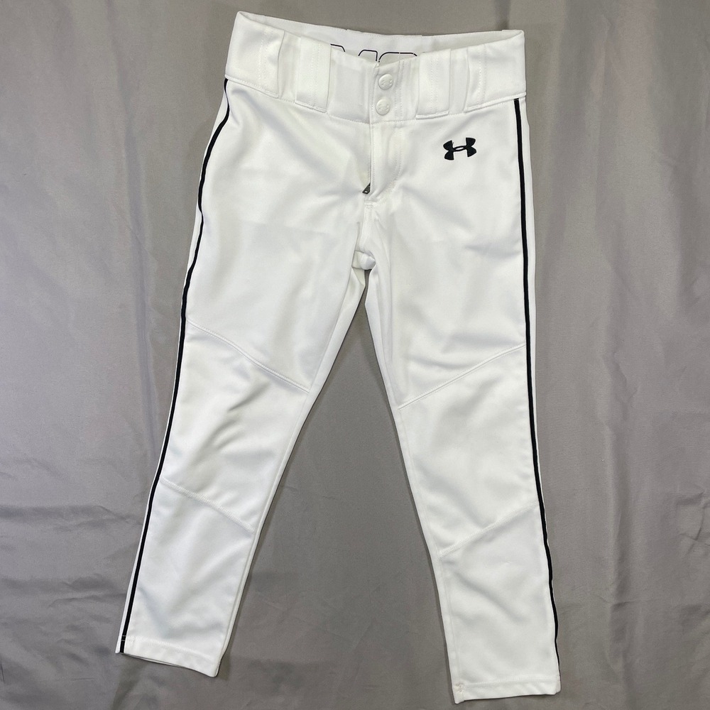 Under Armour Youth Baseball Pants White Black Piping‎ Boys Size YSM HeatGear UA